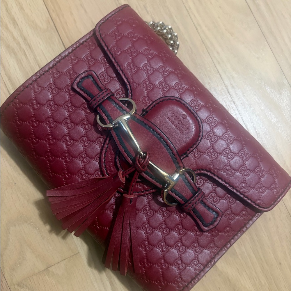 Gucci Burgundy Leather Clutch with Tassels